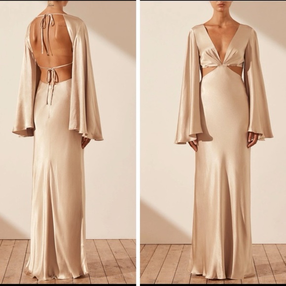 NWT Shona Joy La Lune Flared Sleeve Maxi Dress in Gold Size 6 - Picture 1 of 15